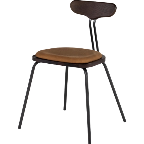 Dayton Dining Chair in Umber Tan Leather, Smoked Oak & Black Steel